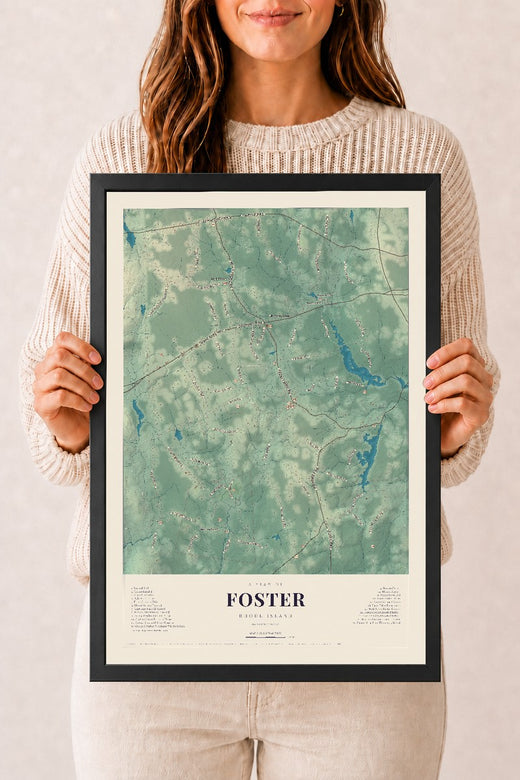 Map of Foster, Rhode Island, 12 x 18 inch print in a black wood frame