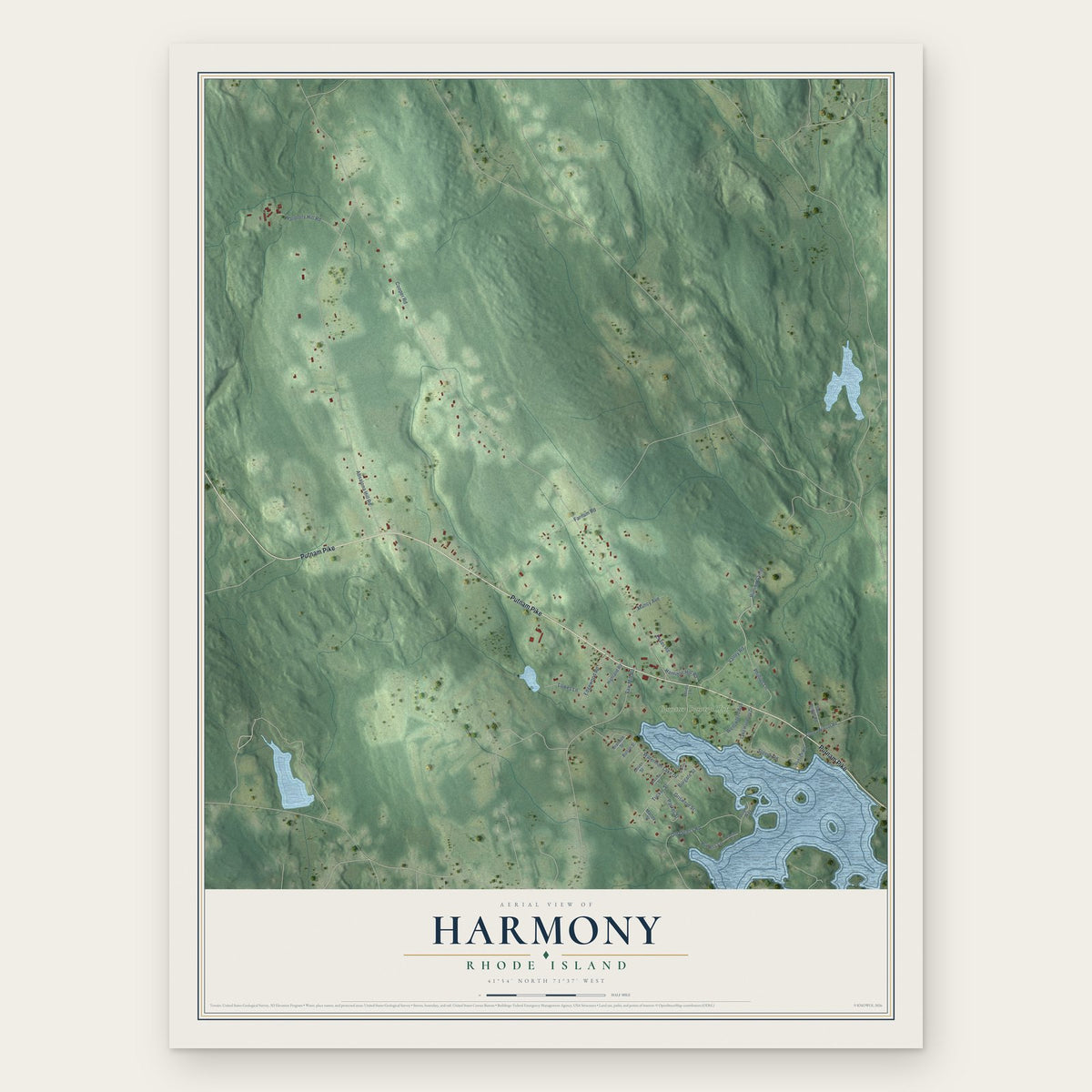 Harmony, Rhode Island map print, the full design