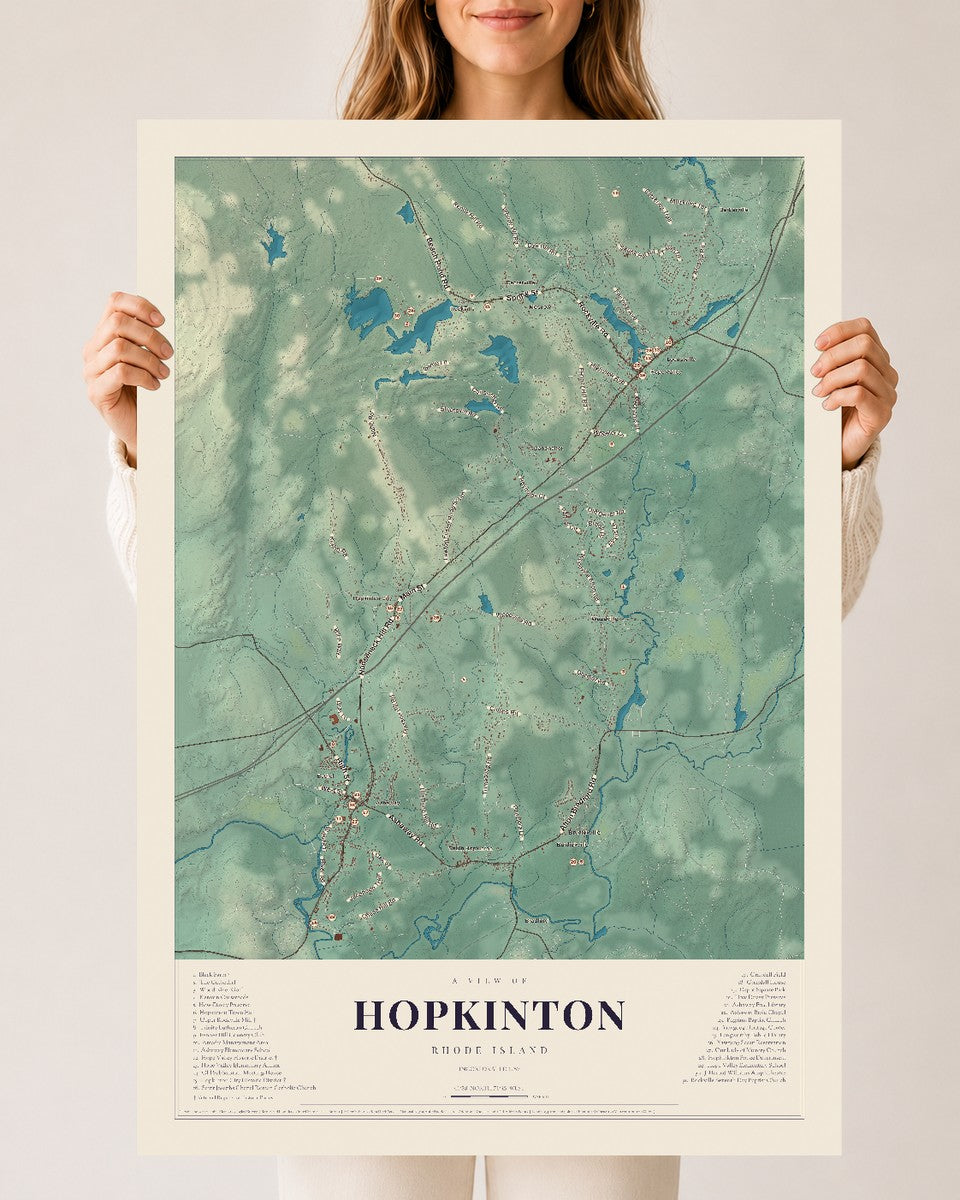 Hopkinton, Rhode Island map print, 24" x 36" Archival Matte Print mockup