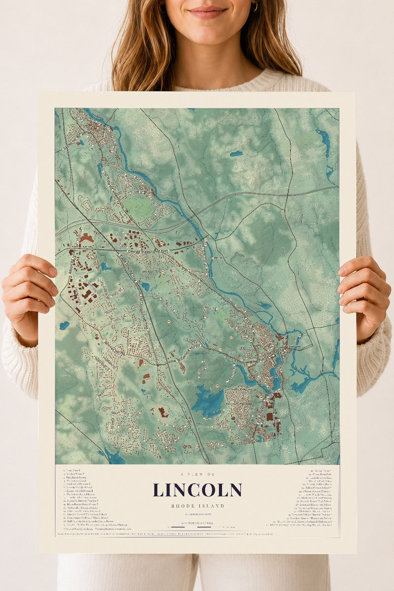 Lincoln, Rhode Island map print, 18" x 24" Archival Matte Print mockup