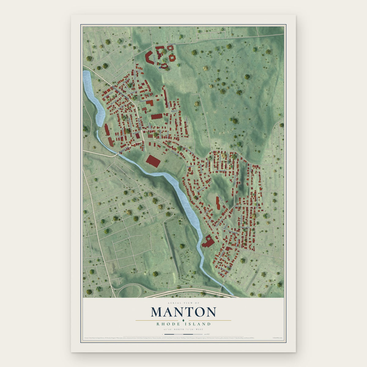 Manton, Rhode Island map print, the full design