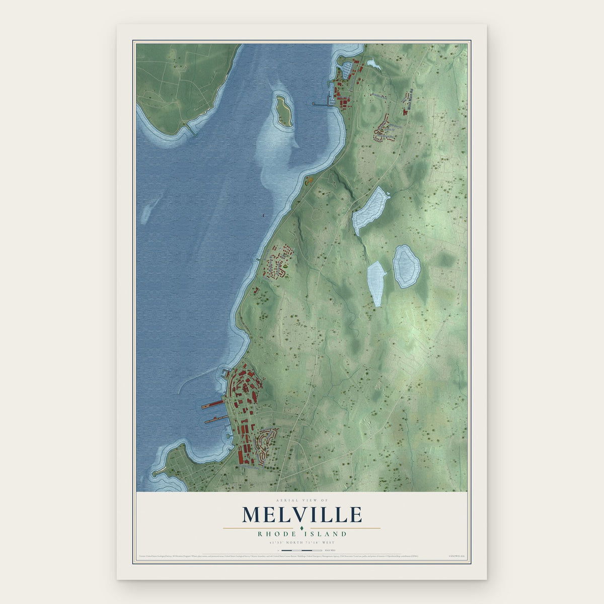 Melville, Rhode Island map print, the full design