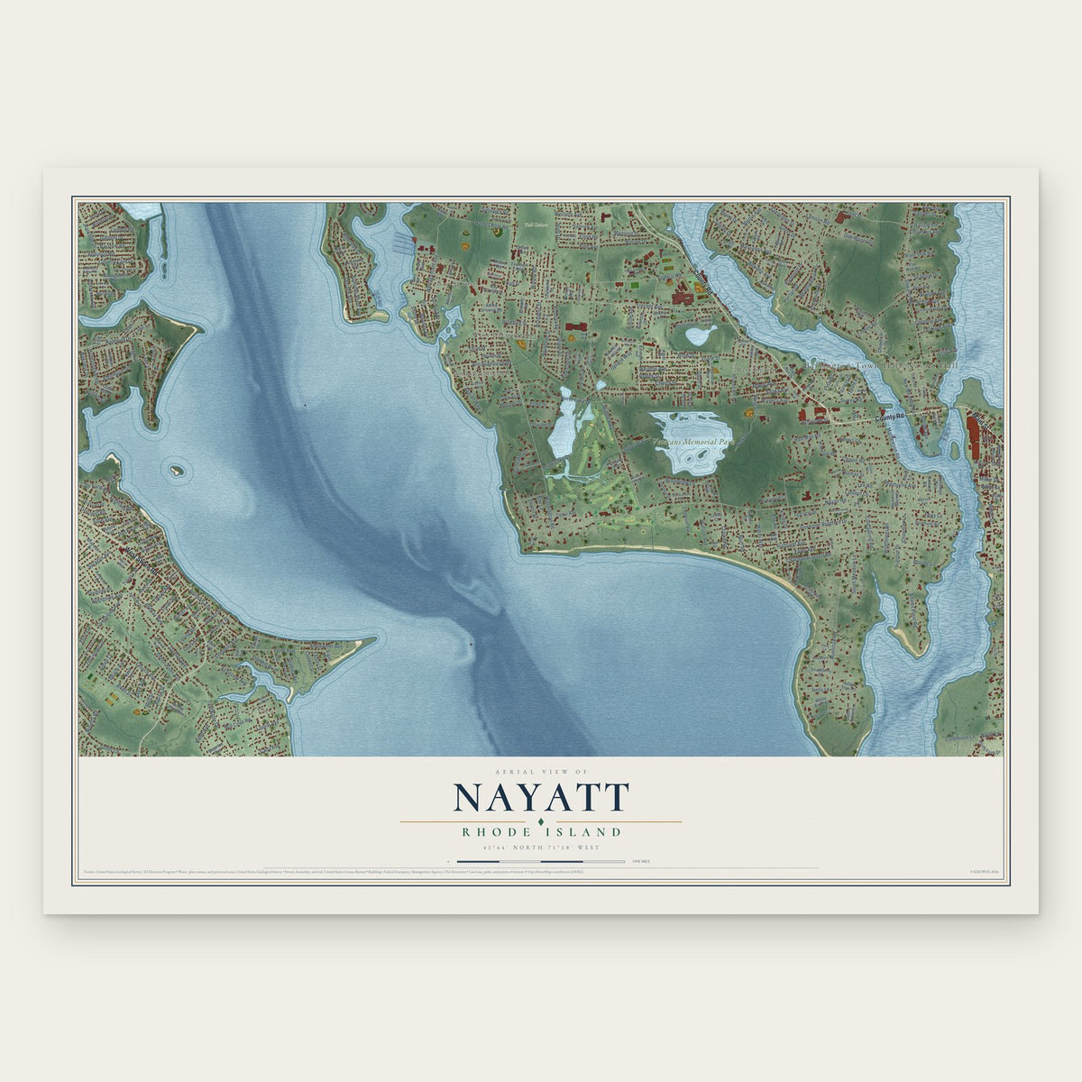 Nayatt, Rhode Island map print, the full design