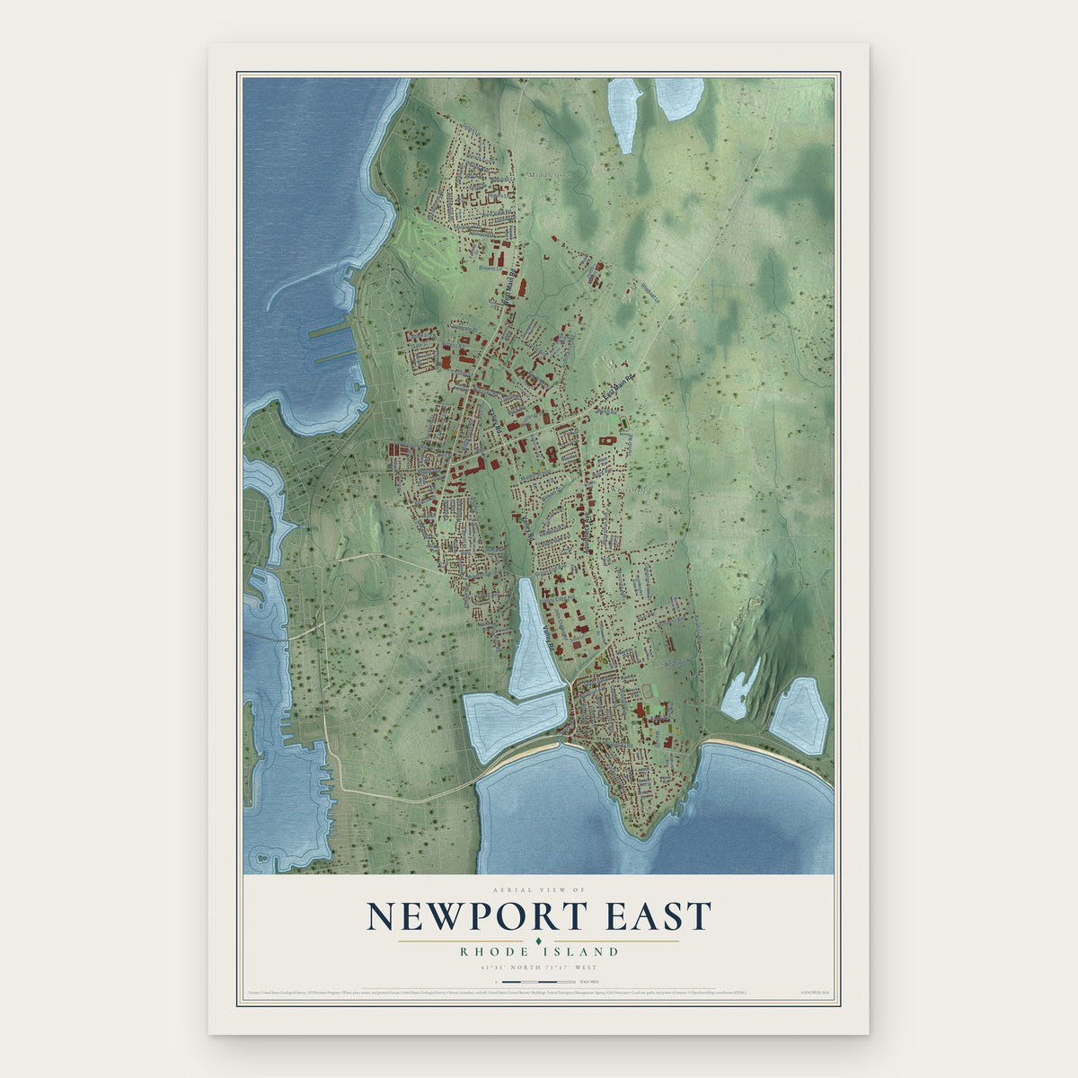Newport East, Rhode Island map print, the full design