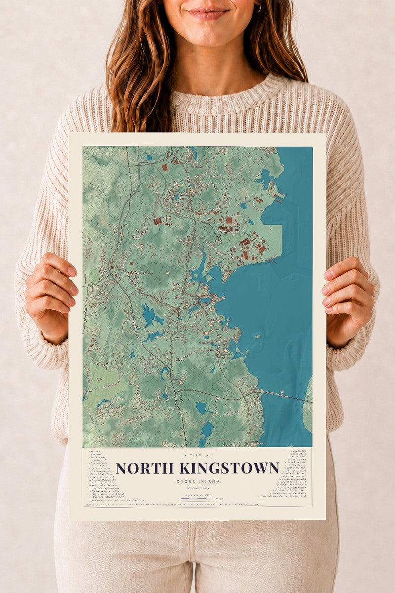 North Kingstown, Rhode Island map print, 12" x 18" Archival Matte Print mockup