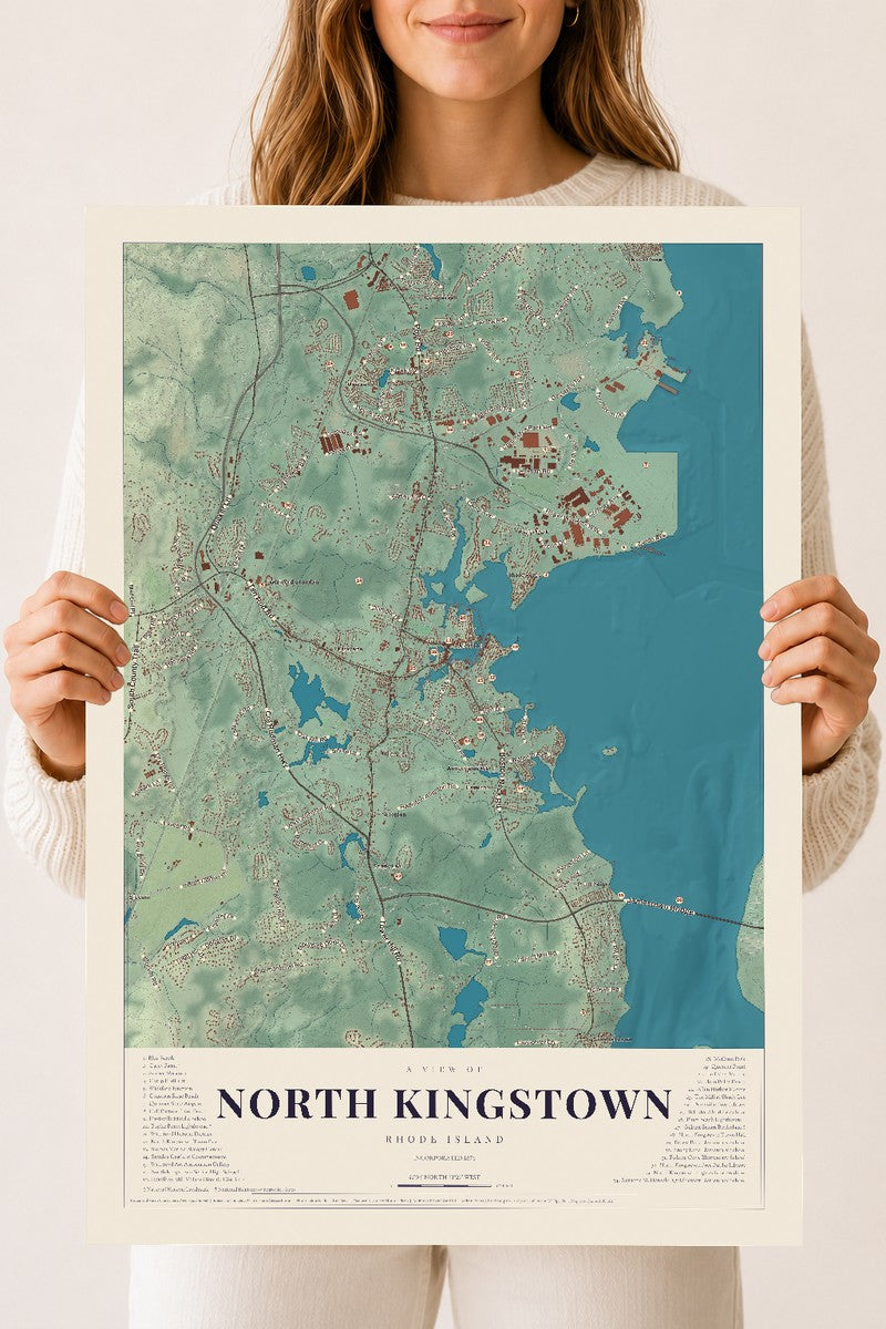 North Kingstown, Rhode Island map print, 18" x 24" Archival Matte Print mockup