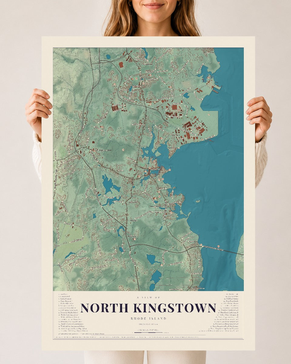 North Kingstown, Rhode Island map print, 24" x 36" Archival Matte Print mockup