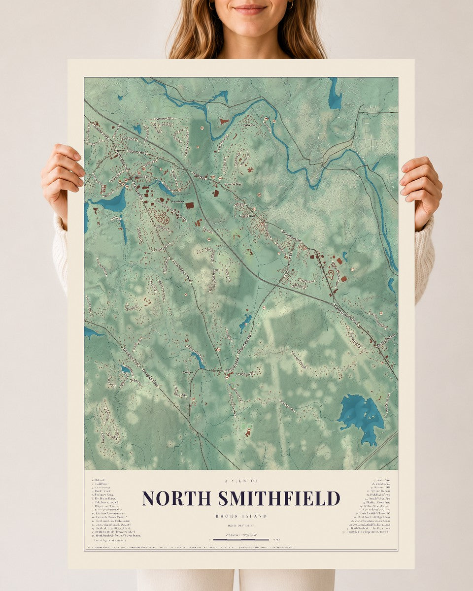 North Smithfield, Rhode Island map print, 24" x 36" Archival Matte Print mockup
