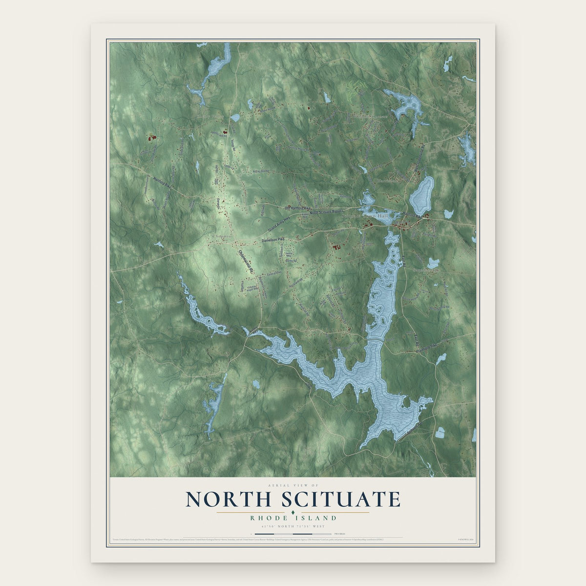North Scituate, Rhode Island map print, the full design