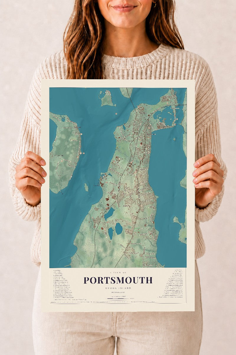 Portsmouth, Rhode Island map print, 12" x 18" Archival Matte Print mockup