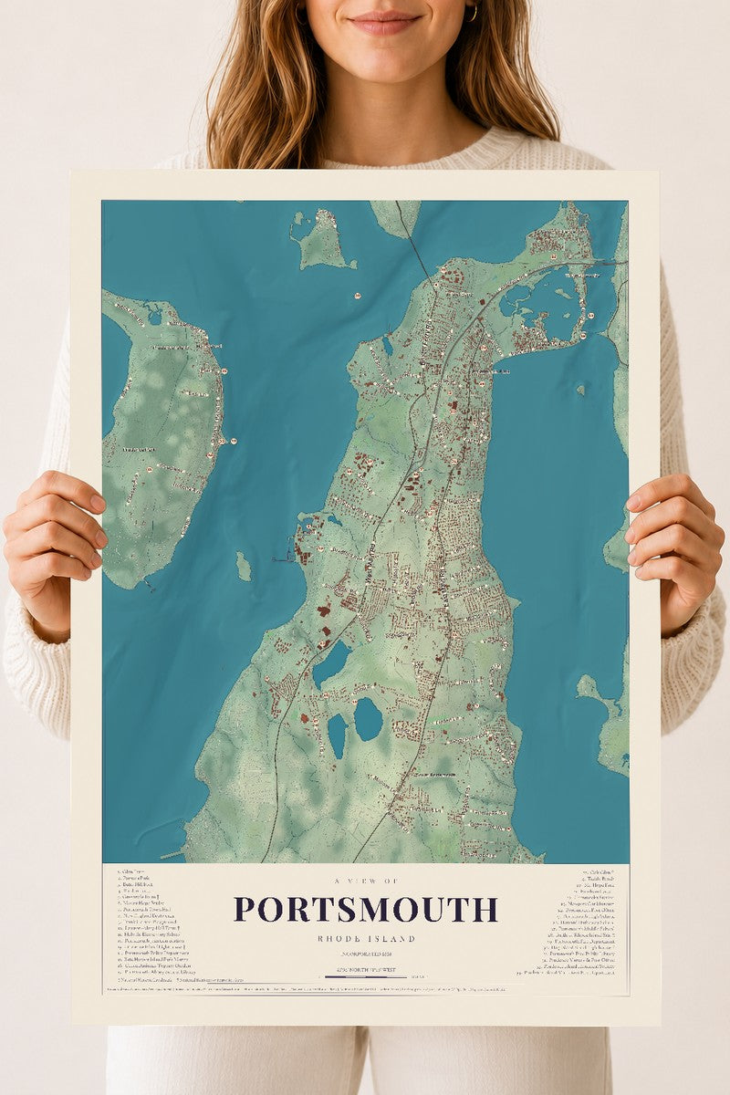 Portsmouth, Rhode Island map print, 18" x 24" Archival Matte Print mockup