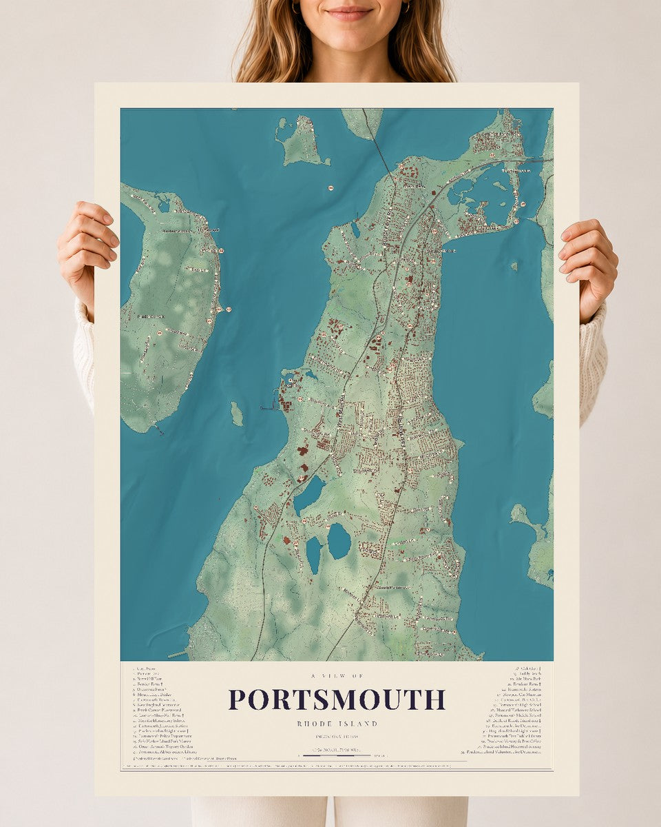 Portsmouth, Rhode Island map print, 24" x 36" Archival Matte Print mockup