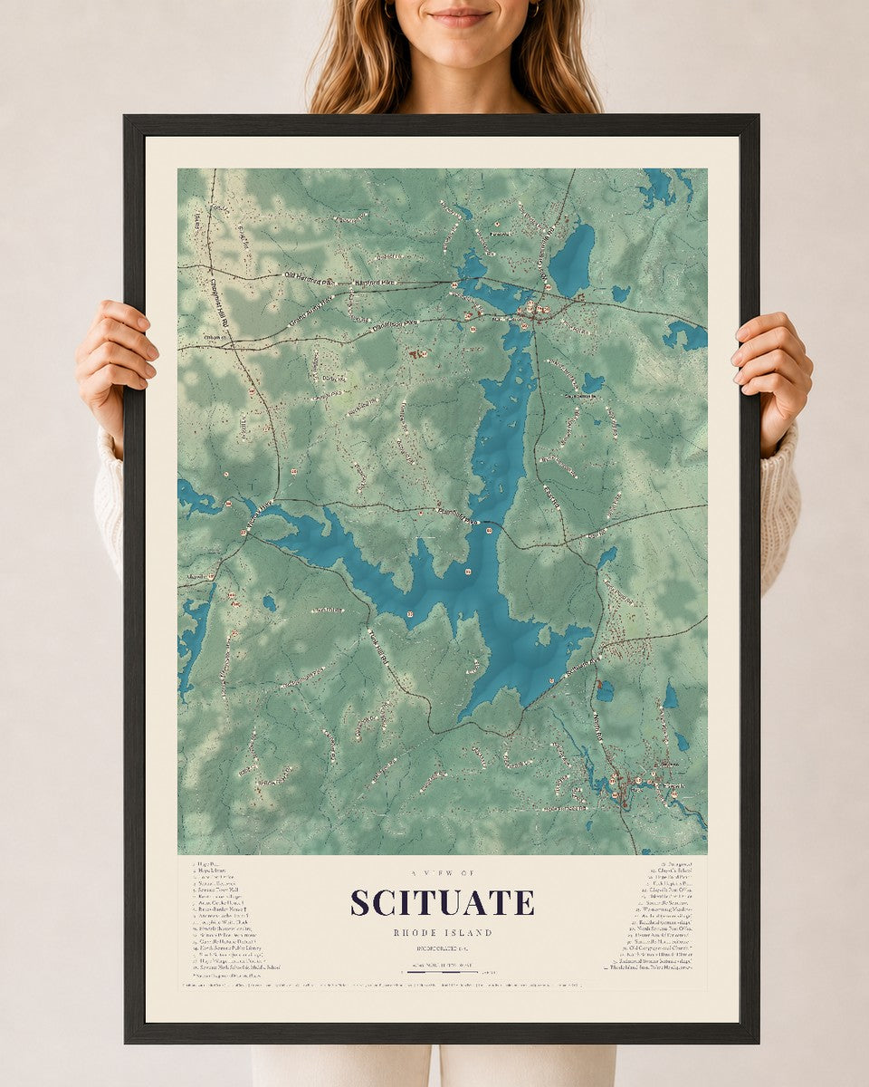 Scituate, Rhode Island map print, 24" x 36" W/ Black Ayous Wood Frame mockup