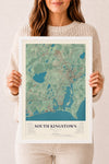 Map of South Kingstown, Rhode Island, 12 x 18 inch print in a white wood frame