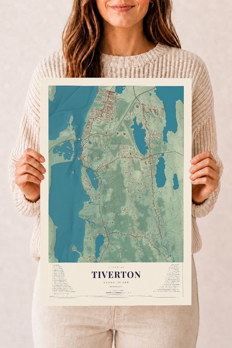 Tiverton, Rhode Island map print, 12" x 18" Archival Matte Print mockup