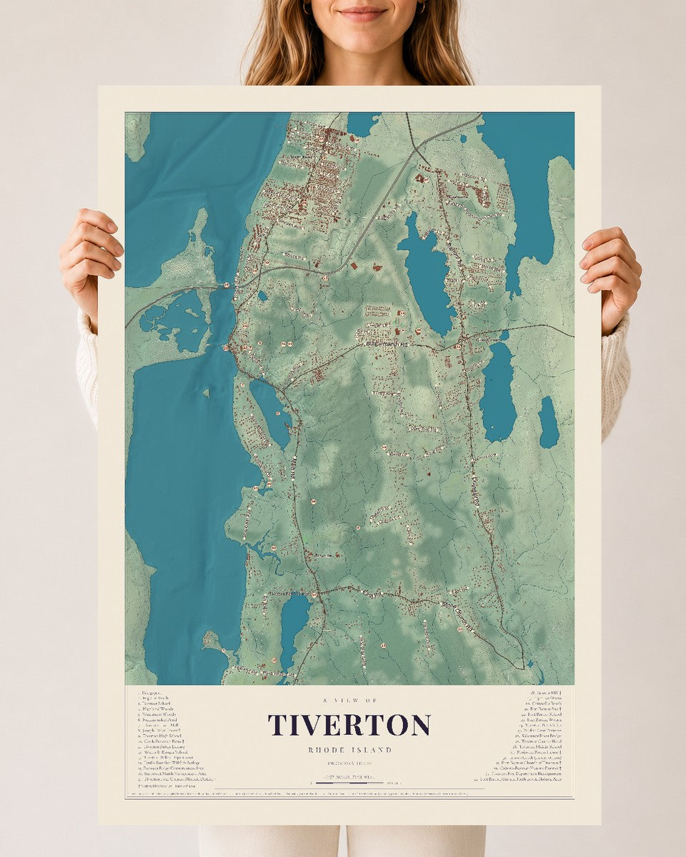 Tiverton, Rhode Island map print, 24" x 36" Archival Matte Print mockup