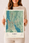 Map of Warren, Rhode Island, 12 x 18 inch unframed archival matte print