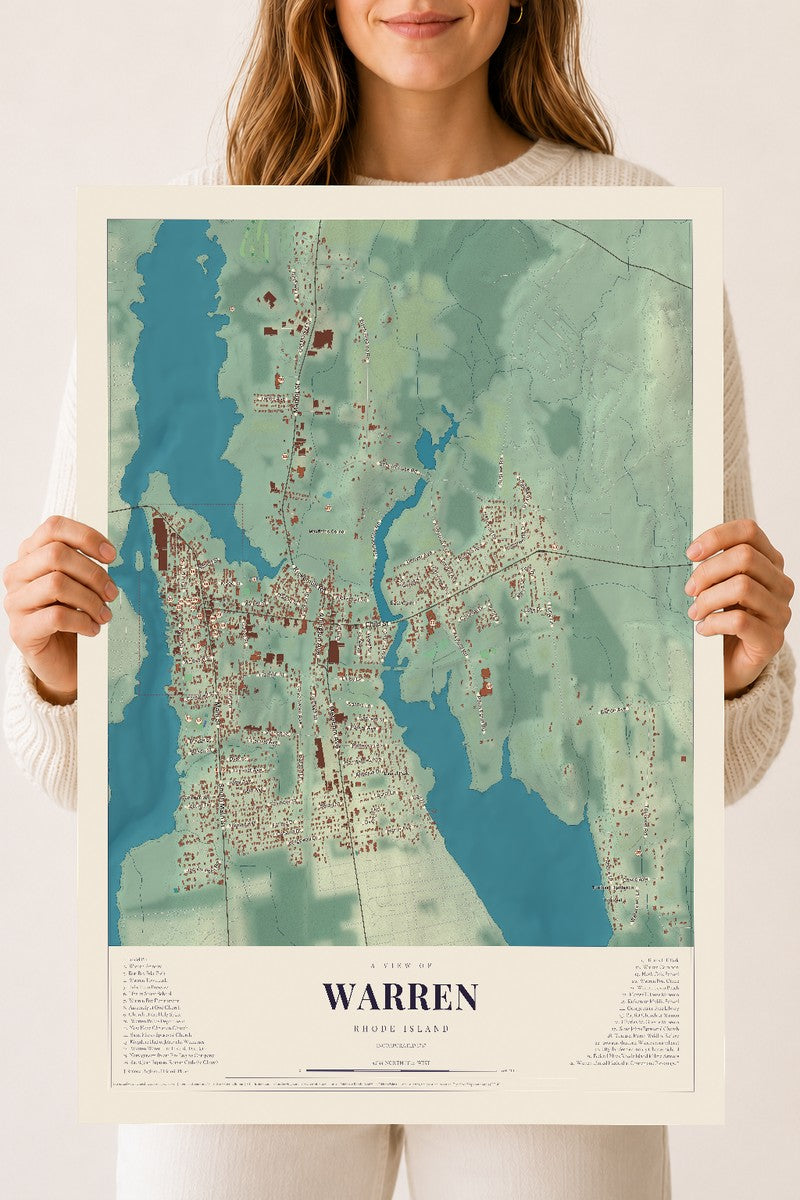 Warren, Rhode Island map print, 18" x 24" Archival Matte Print mockup