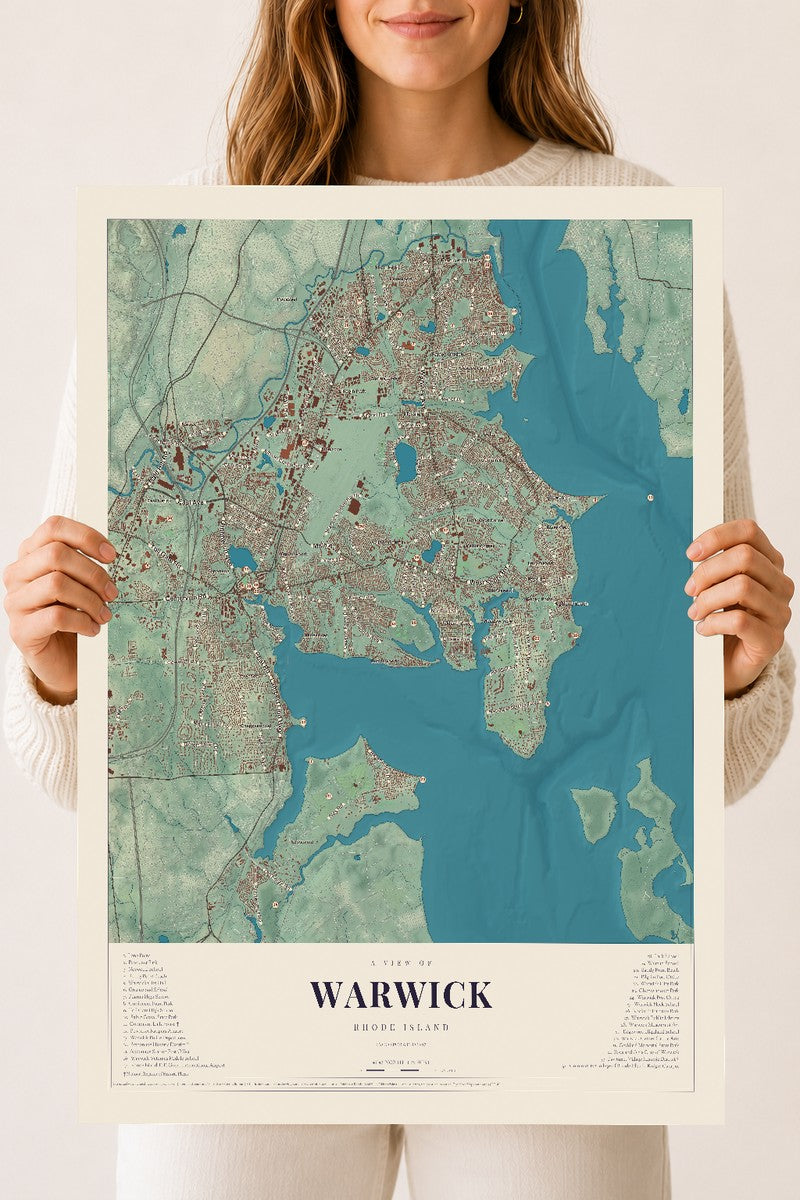 Warwick, Rhode Island map print, 18" x 24" Archival Matte Print mockup
