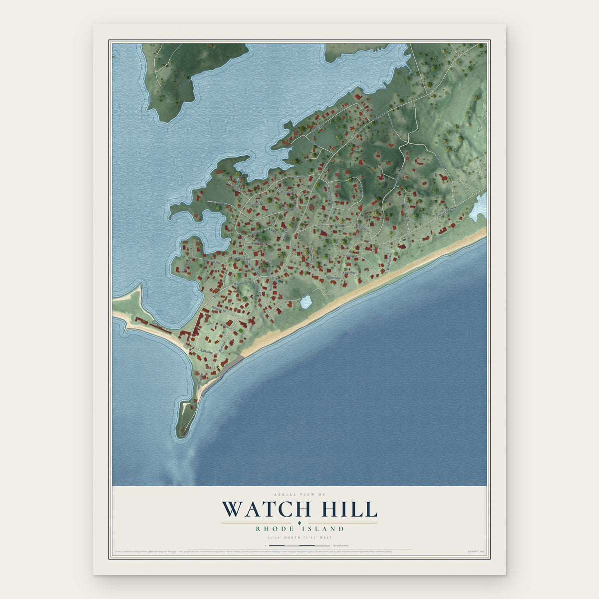 Watch Hill, Rhode Island map print, the full design