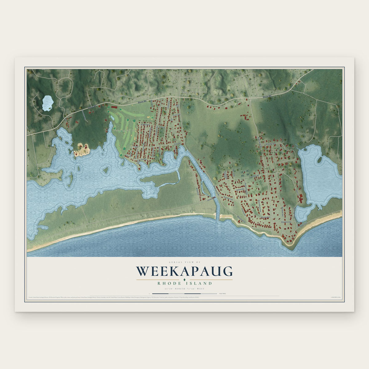 Weekapaug, Rhode Island map print, the full design
