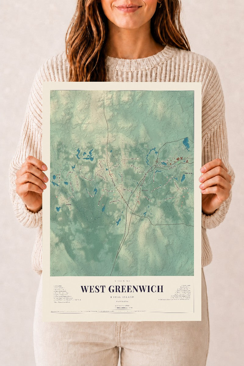 West Greenwich, Rhode Island map print, 12" x 18" Archival Matte Print mockup