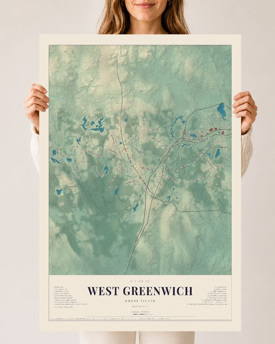 West Greenwich, Rhode Island map print, 24" x 36" Archival Matte Print mockup