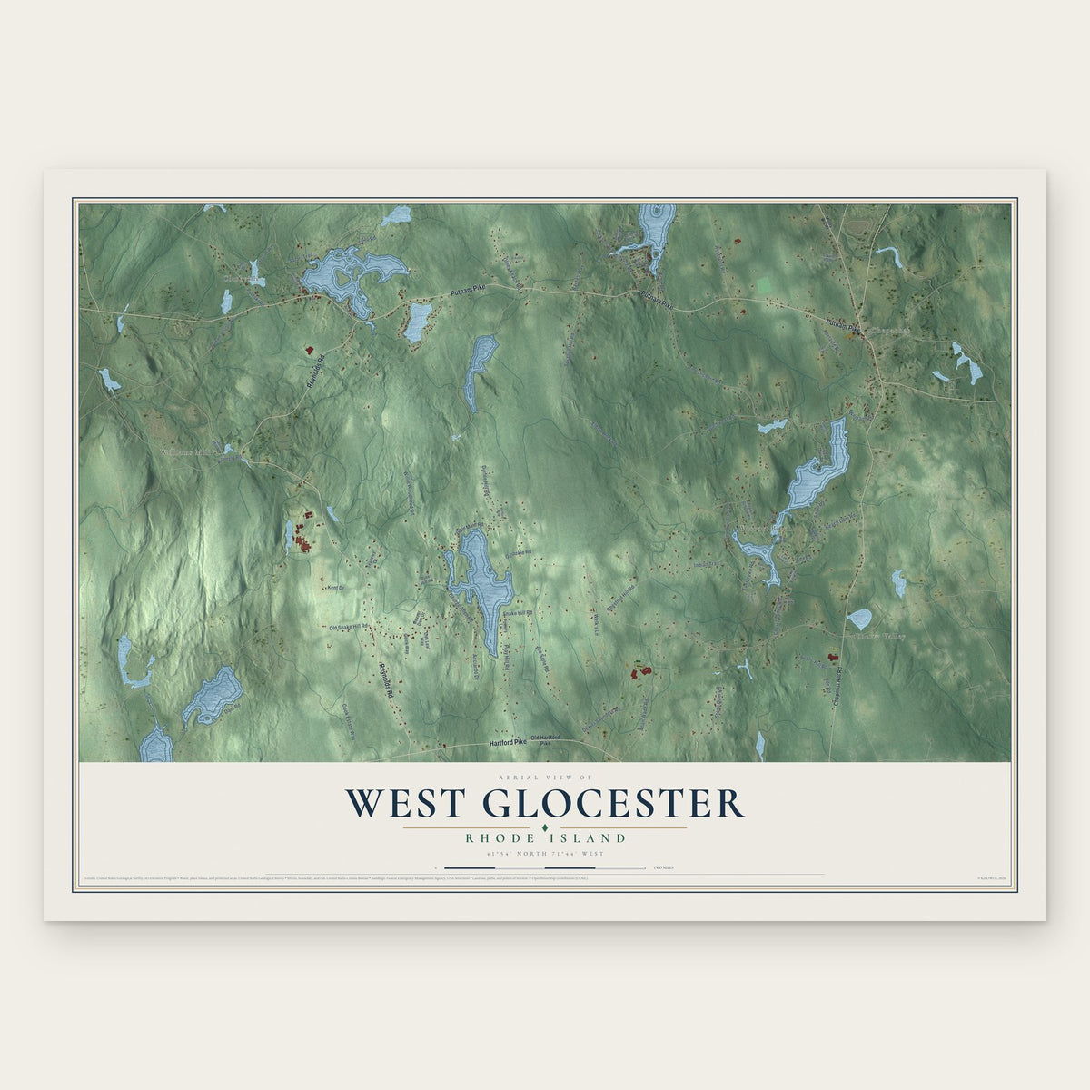 West Glocester, Rhode Island map print, the full design