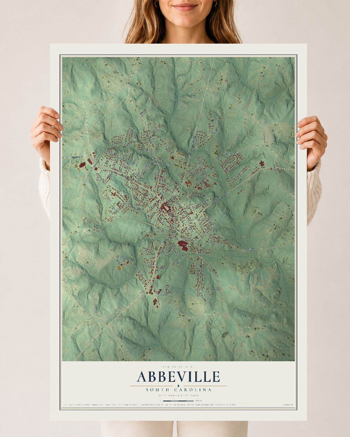 Map of Abbeville, South Carolina, 24 x 36 inch unframed archival matte print