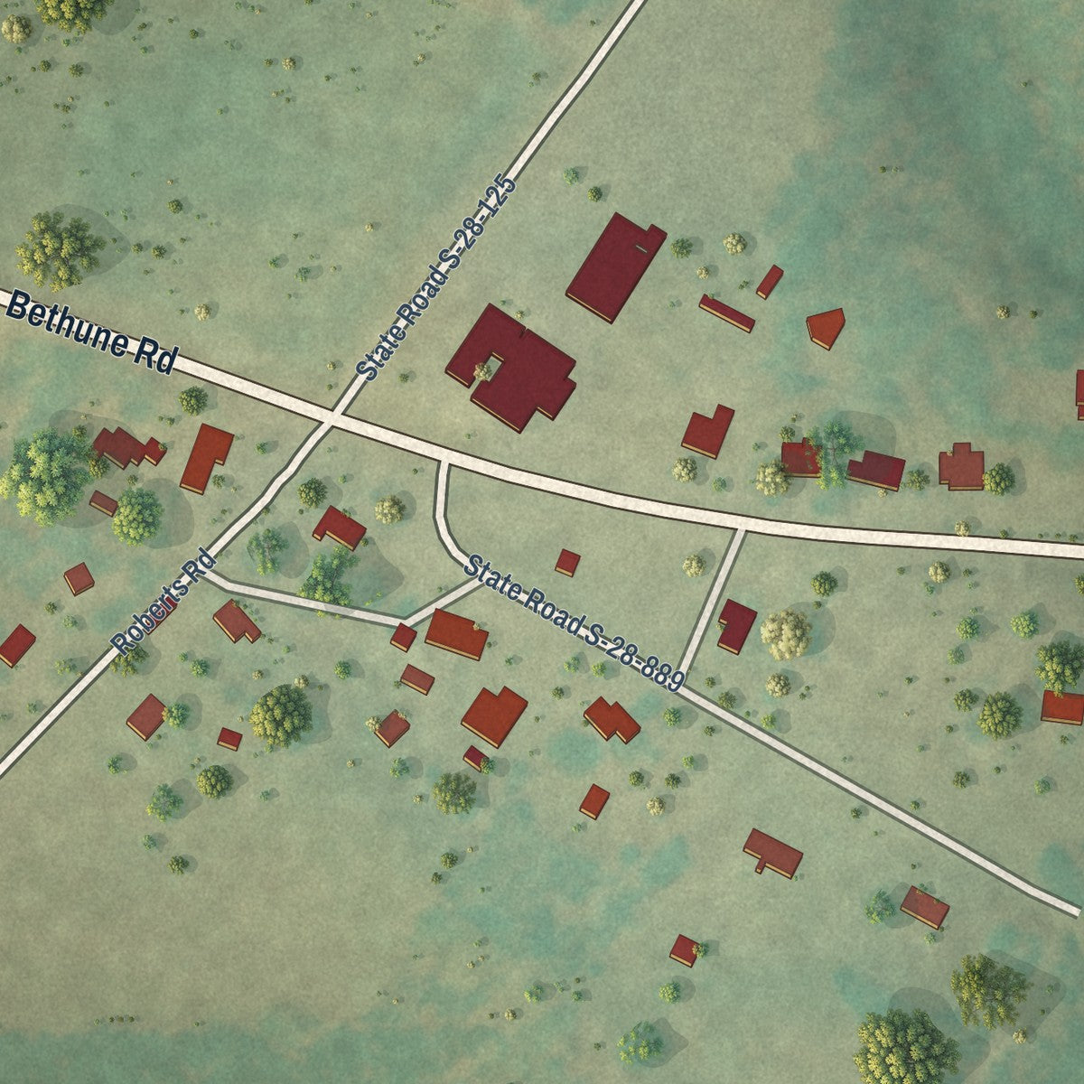 Close-up of the map of Abney Crossroads, South Carolina print showing street and building detail