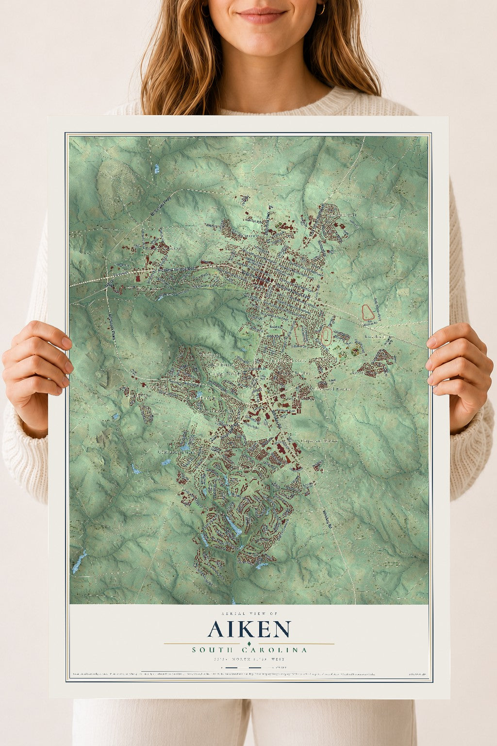 Map of Aiken, South Carolina, 18 x 24 inch unframed archival matte print