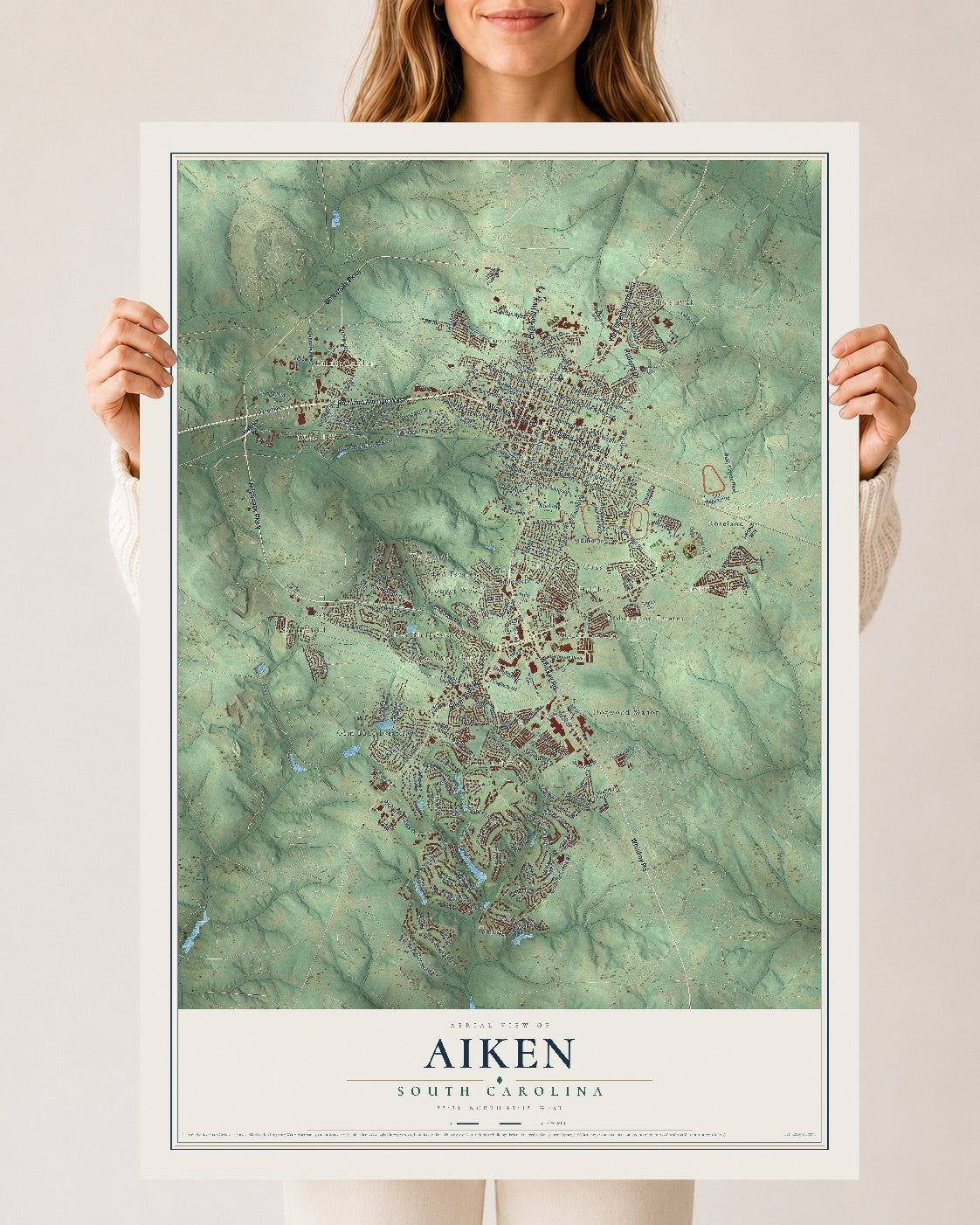 Map of Aiken, South Carolina, 24 x 36 inch unframed archival matte print