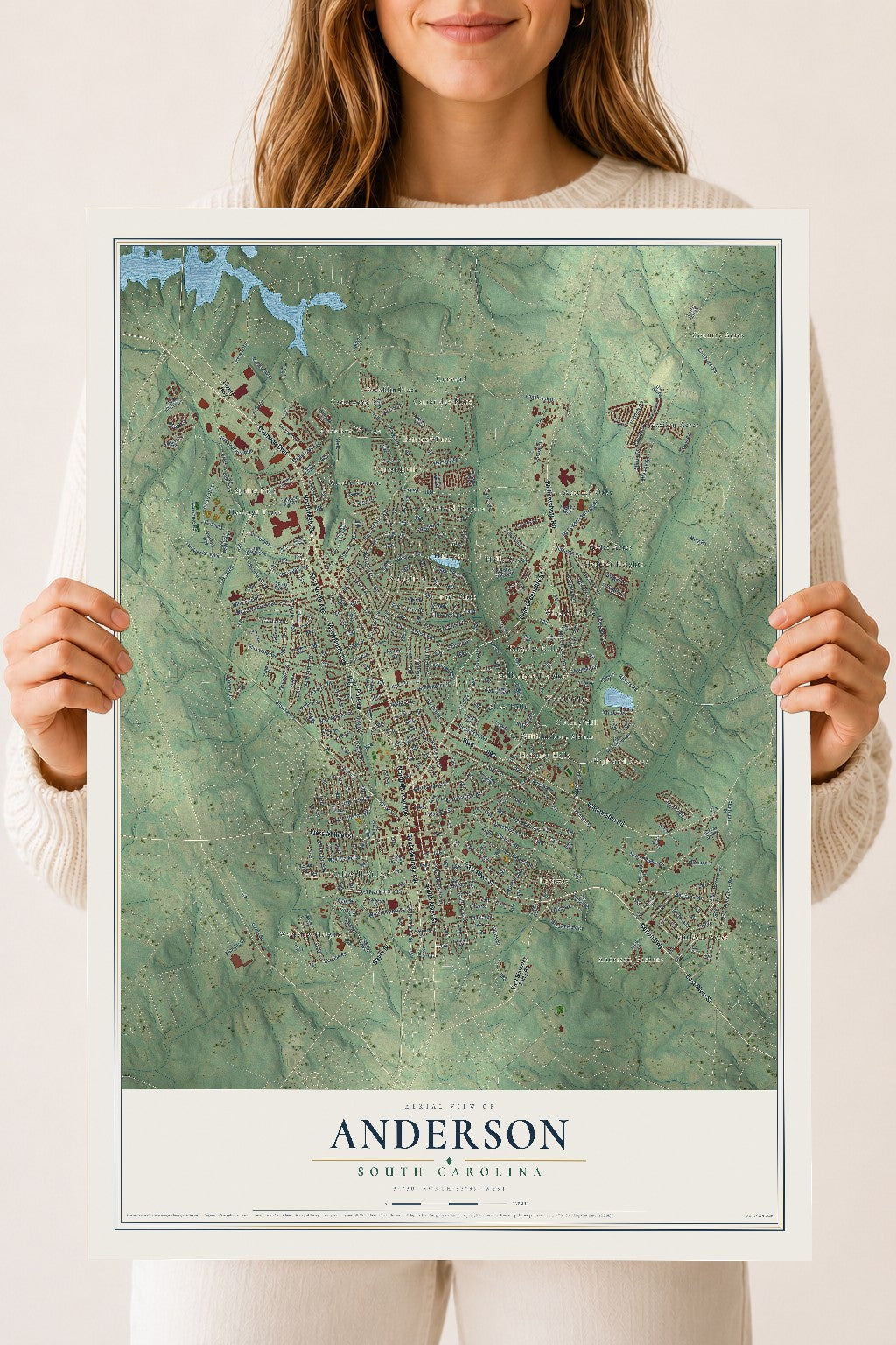 Map of Anderson, South Carolina, 18 x 24 inch unframed archival matte print