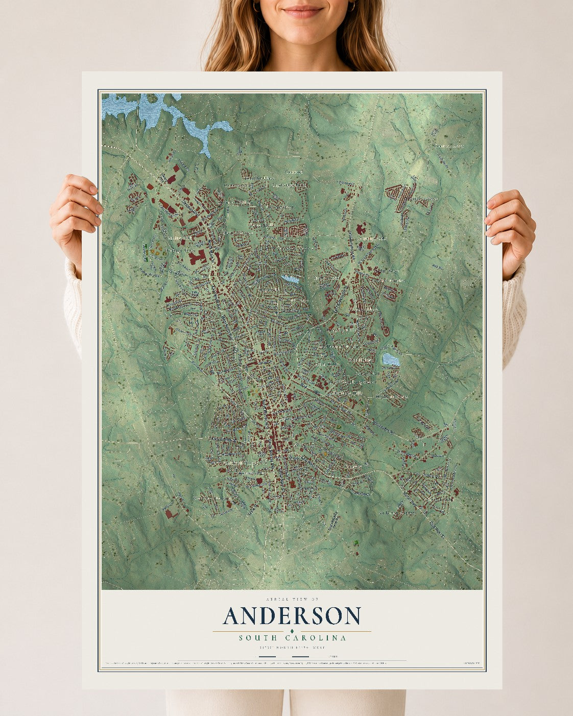 Map of Anderson, South Carolina, 24 x 36 inch unframed archival matte print