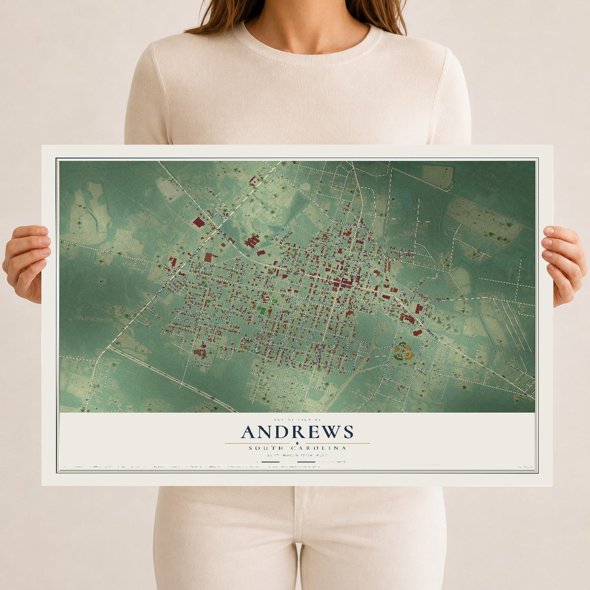 Map of Andrews, South Carolina, 12 x 18 inch unframed archival matte print