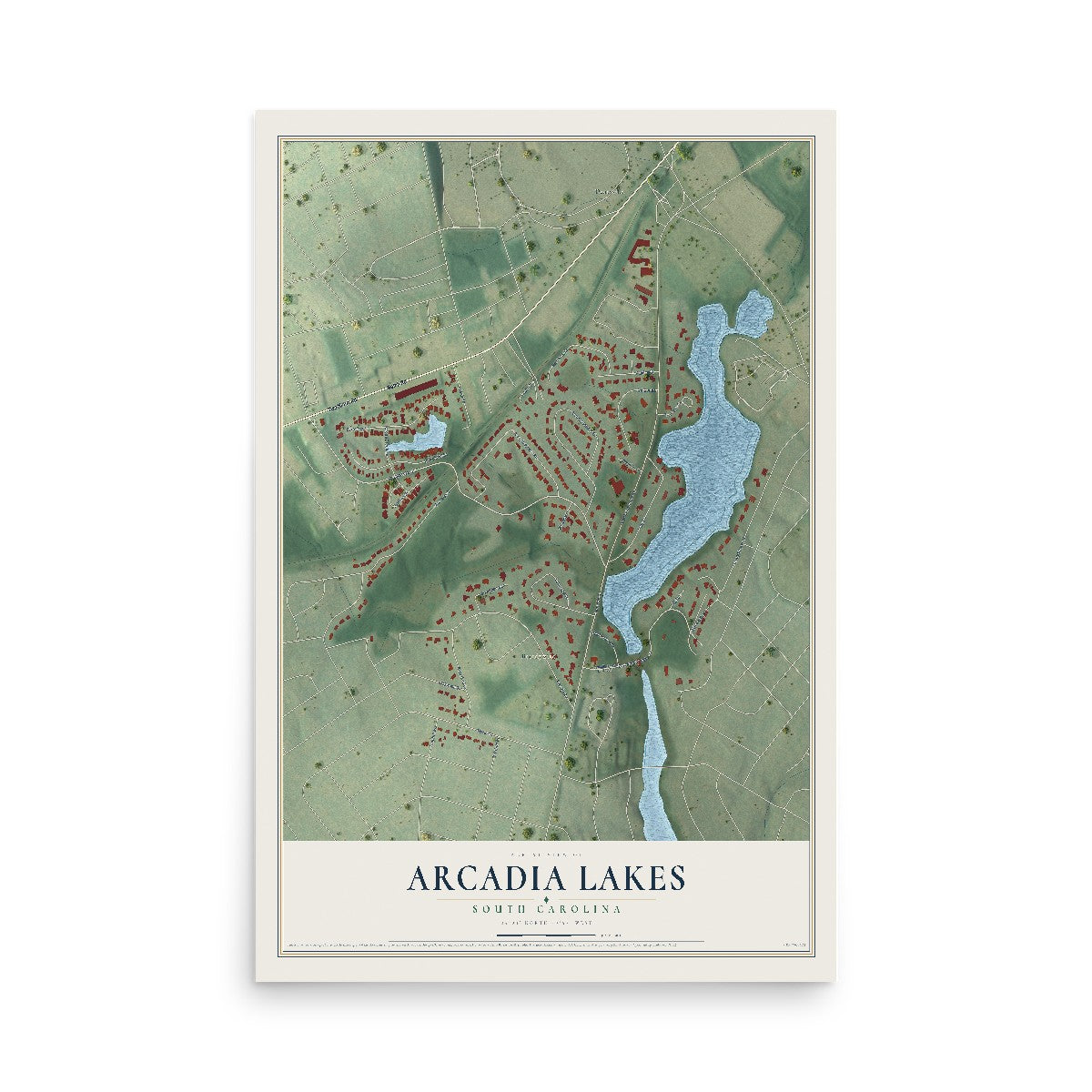 Map of Arcadia Lakes, South Carolina, 12 x 18 inch unframed archival matte print