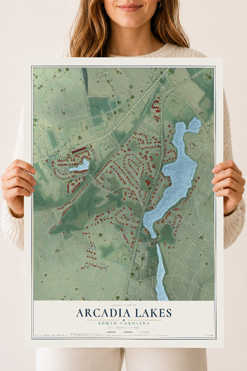Map of Arcadia Lakes, South Carolina, 18 x 24 inch unframed archival matte print