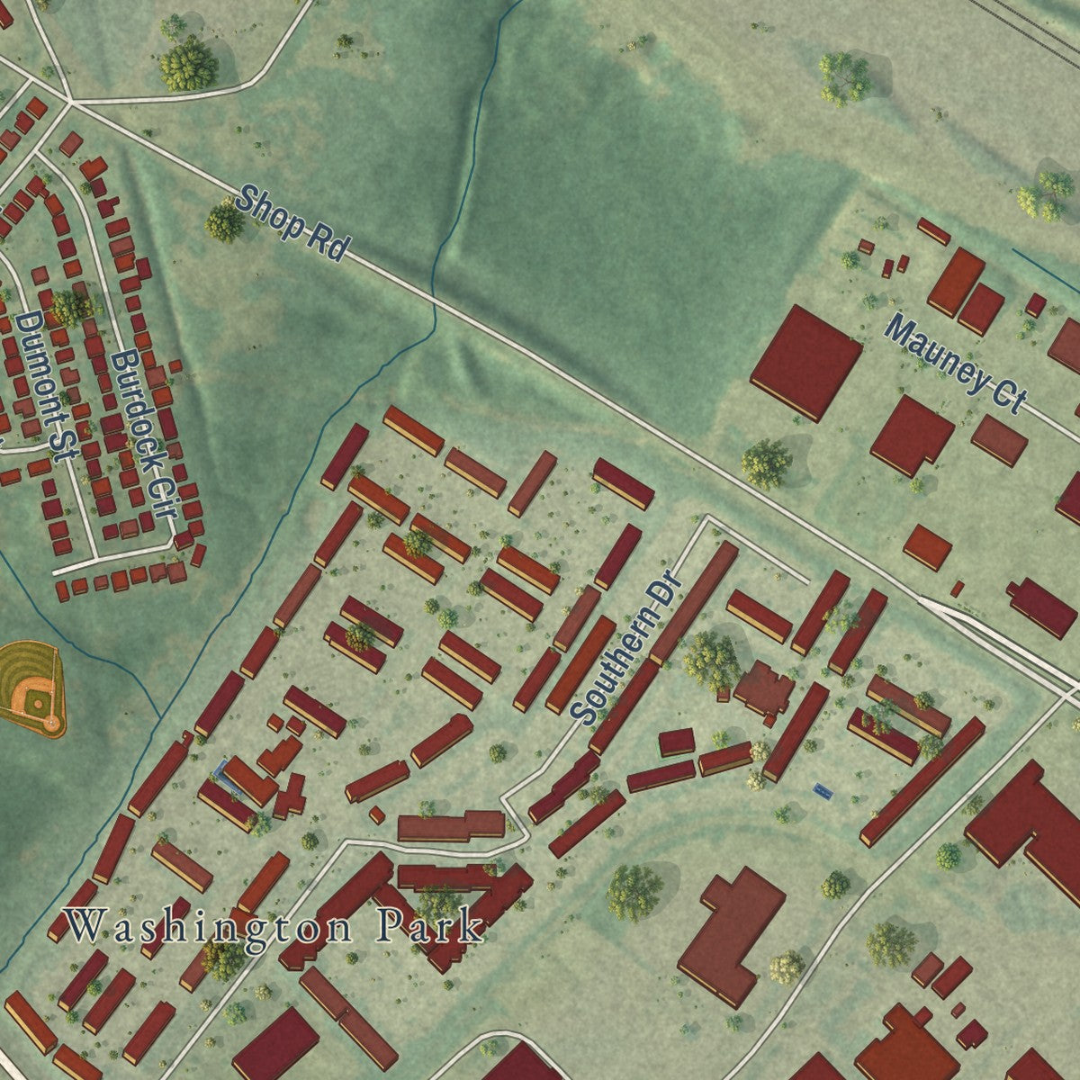 Close-up of the map of Arthurtown, South Carolina print showing street and building detail