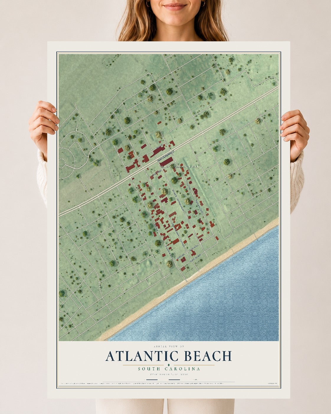 Map of Atlantic Beach, South Carolina, 24 x 36 inch unframed archival matte print