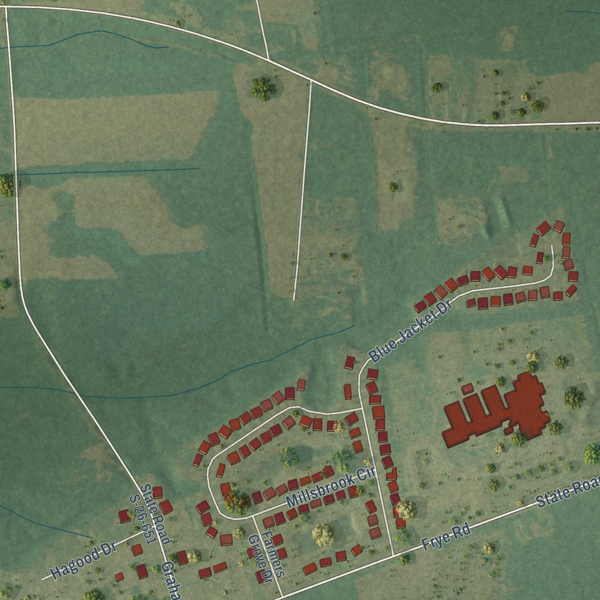 Second close-up of the map of Aynor, South Carolina print showing more streets and buildings