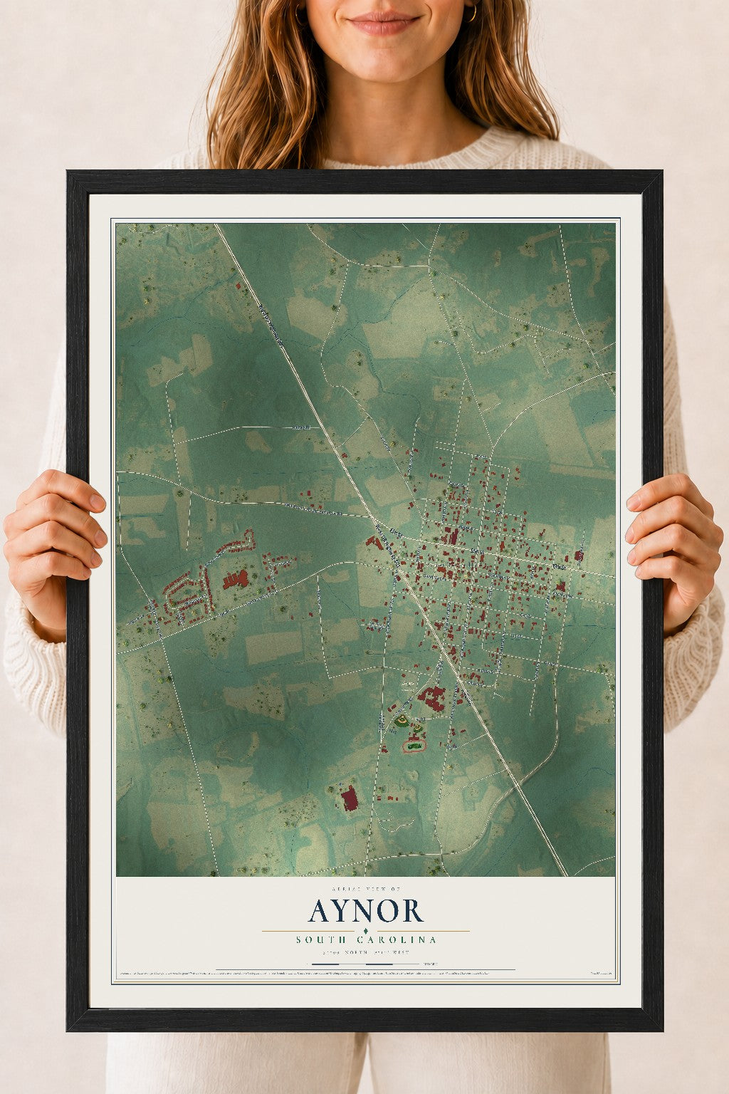 Map of Aynor, South Carolina, 18 x 24 inch print in a black wood frame
