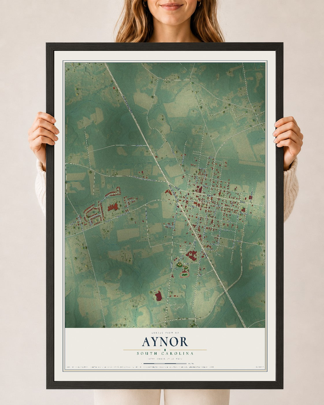 Map of Aynor, South Carolina, 24 x 36 inch print in a black wood frame