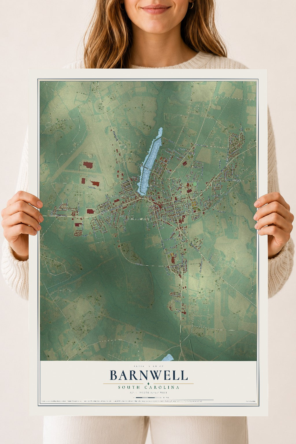 Map of Barnwell, South Carolina, 18 x 24 inch unframed archival matte print