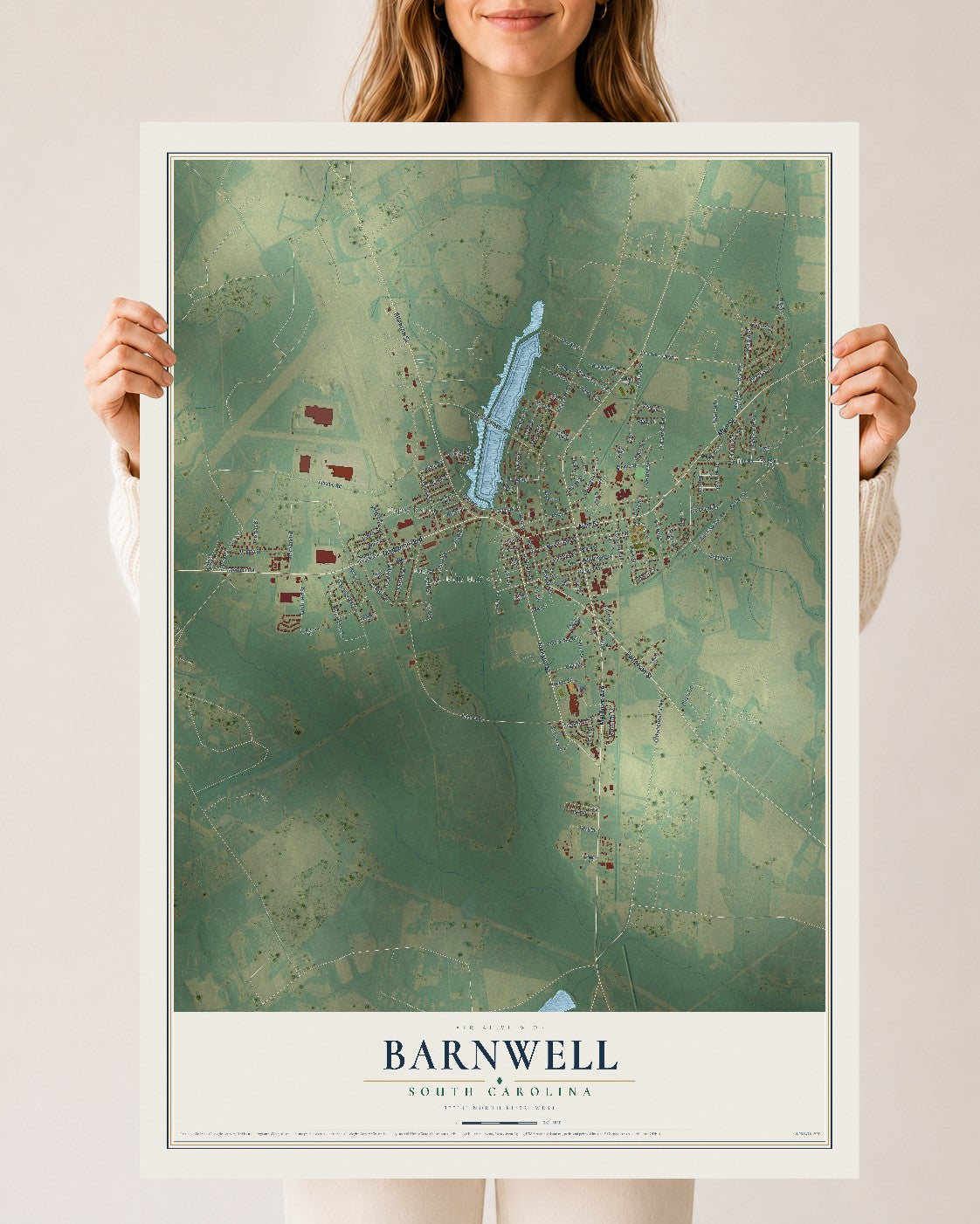 Map of Barnwell, South Carolina, 24 x 36 inch unframed archival matte print