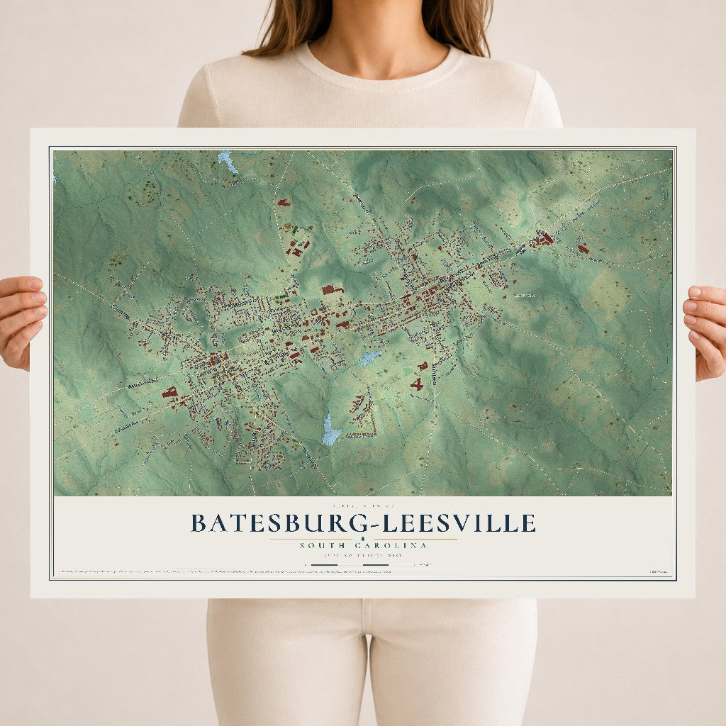Map of Batesburg-Leesville, South Carolina, 18 x 24 inch unframed archival matte print