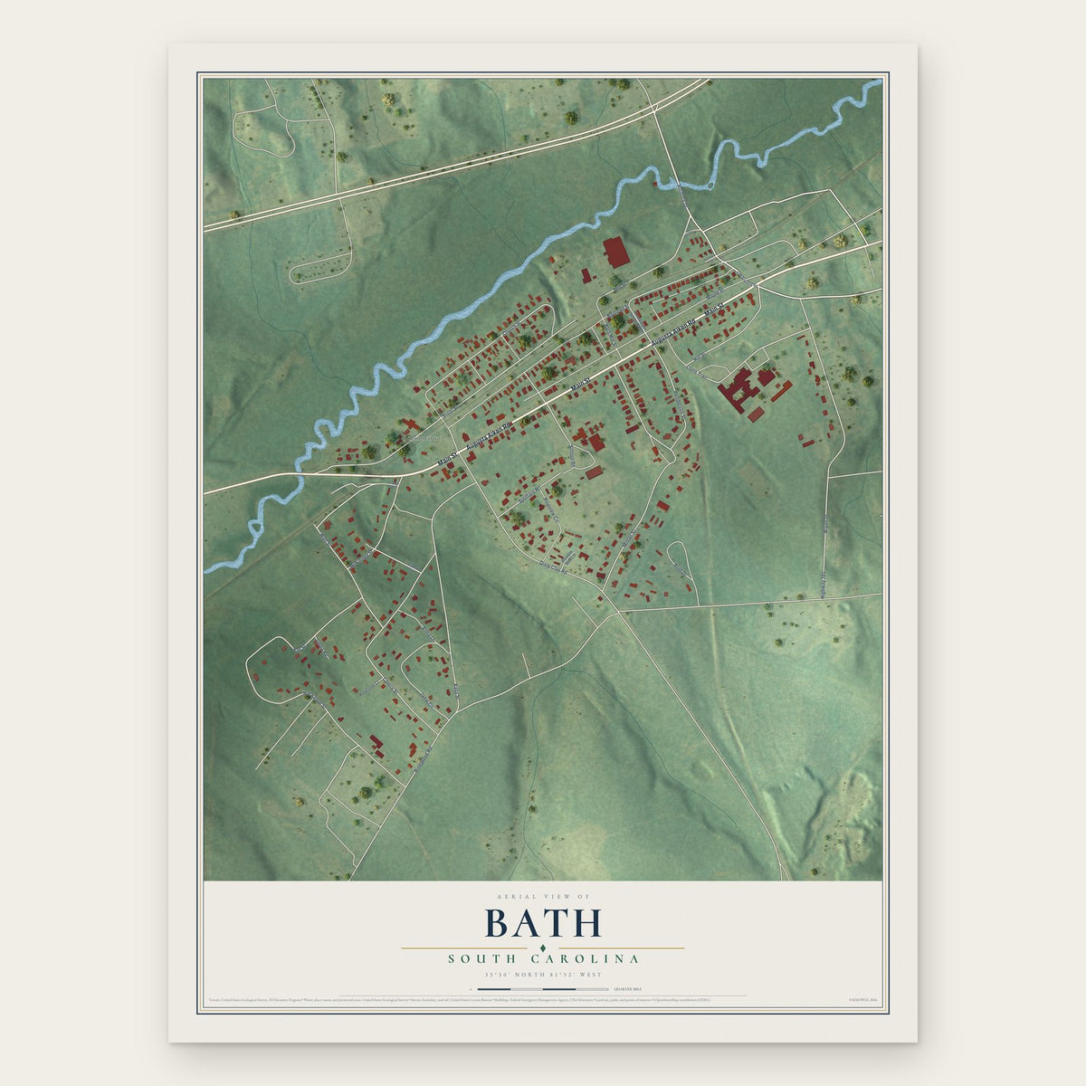 Bath, South Carolina map print, the full design