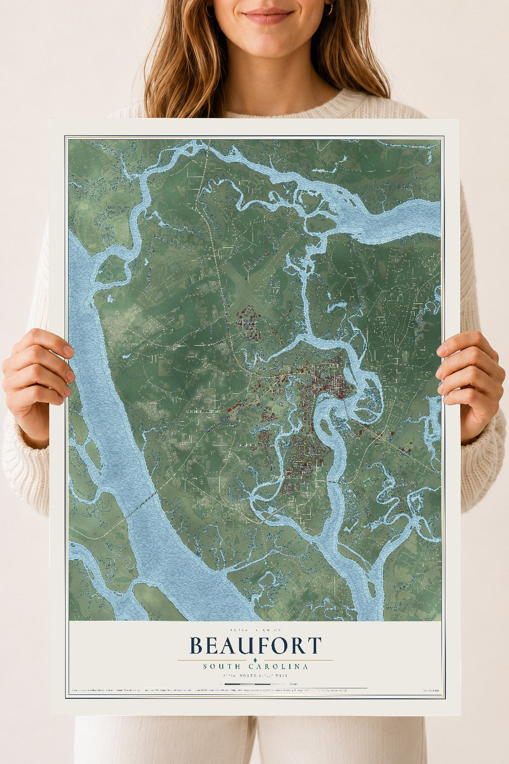 Map of Beaufort, South Carolina, 18 x 24 inch unframed archival matte print