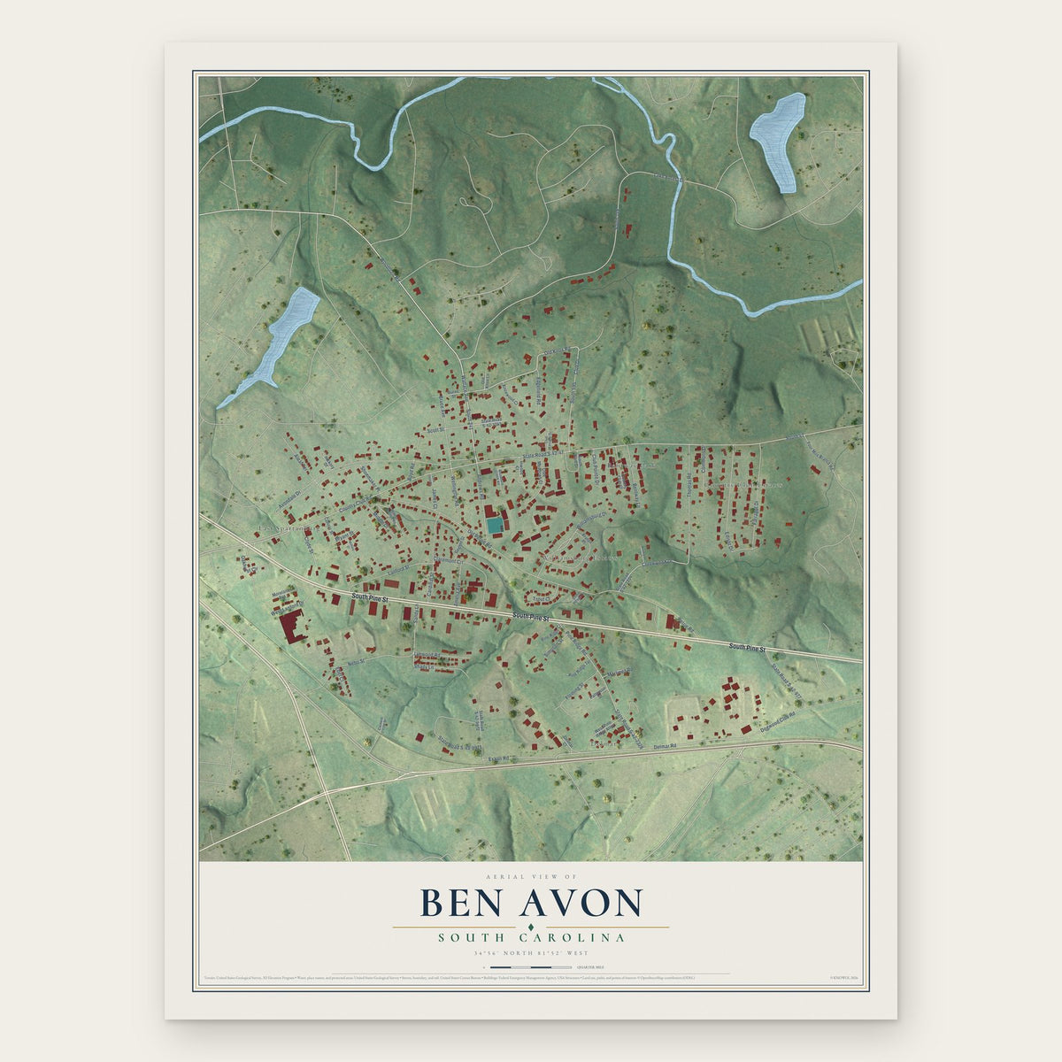 Ben Avon, South Carolina map print, the full design