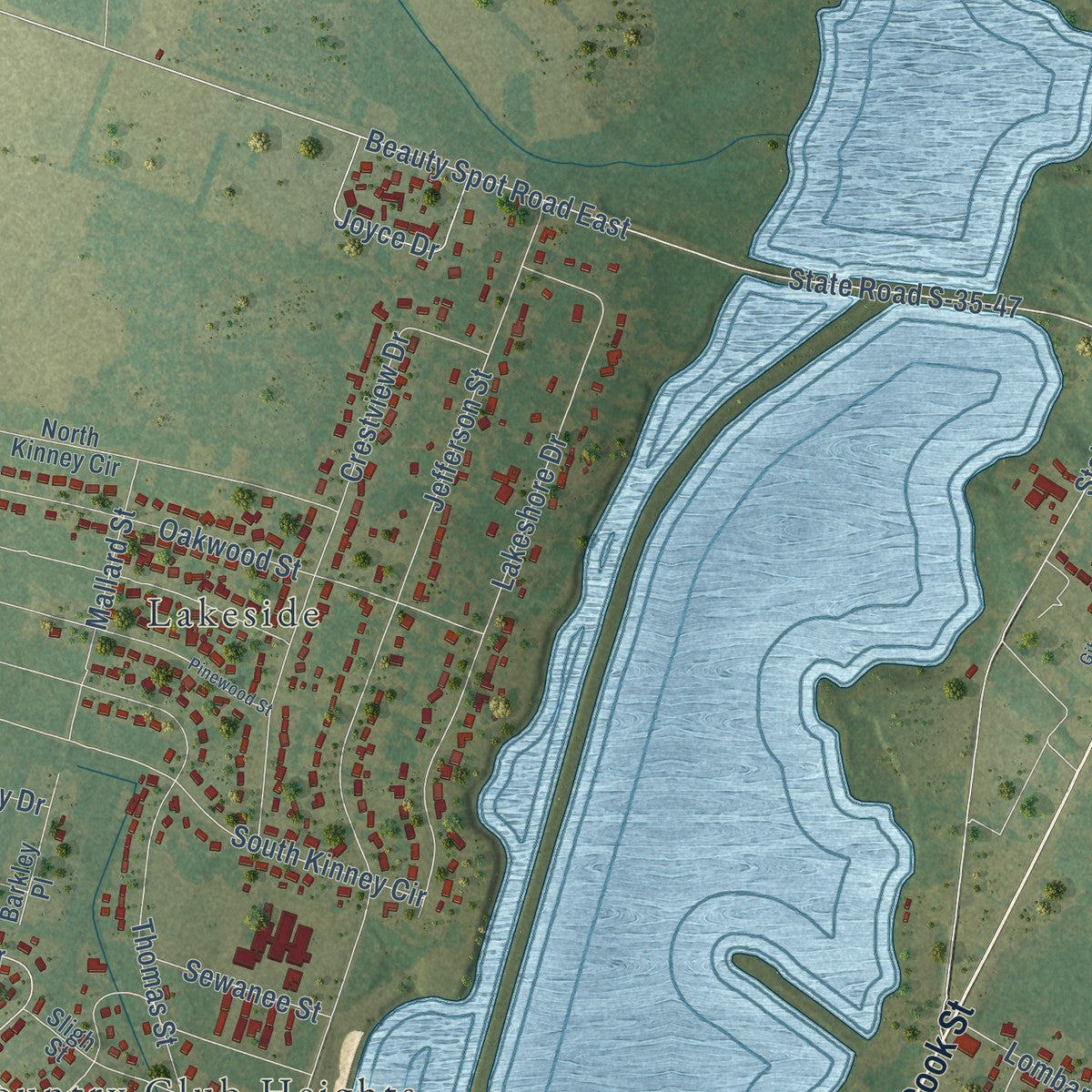 Second close-up of the map of Bennettsville, South Carolina print showing more streets and buildings