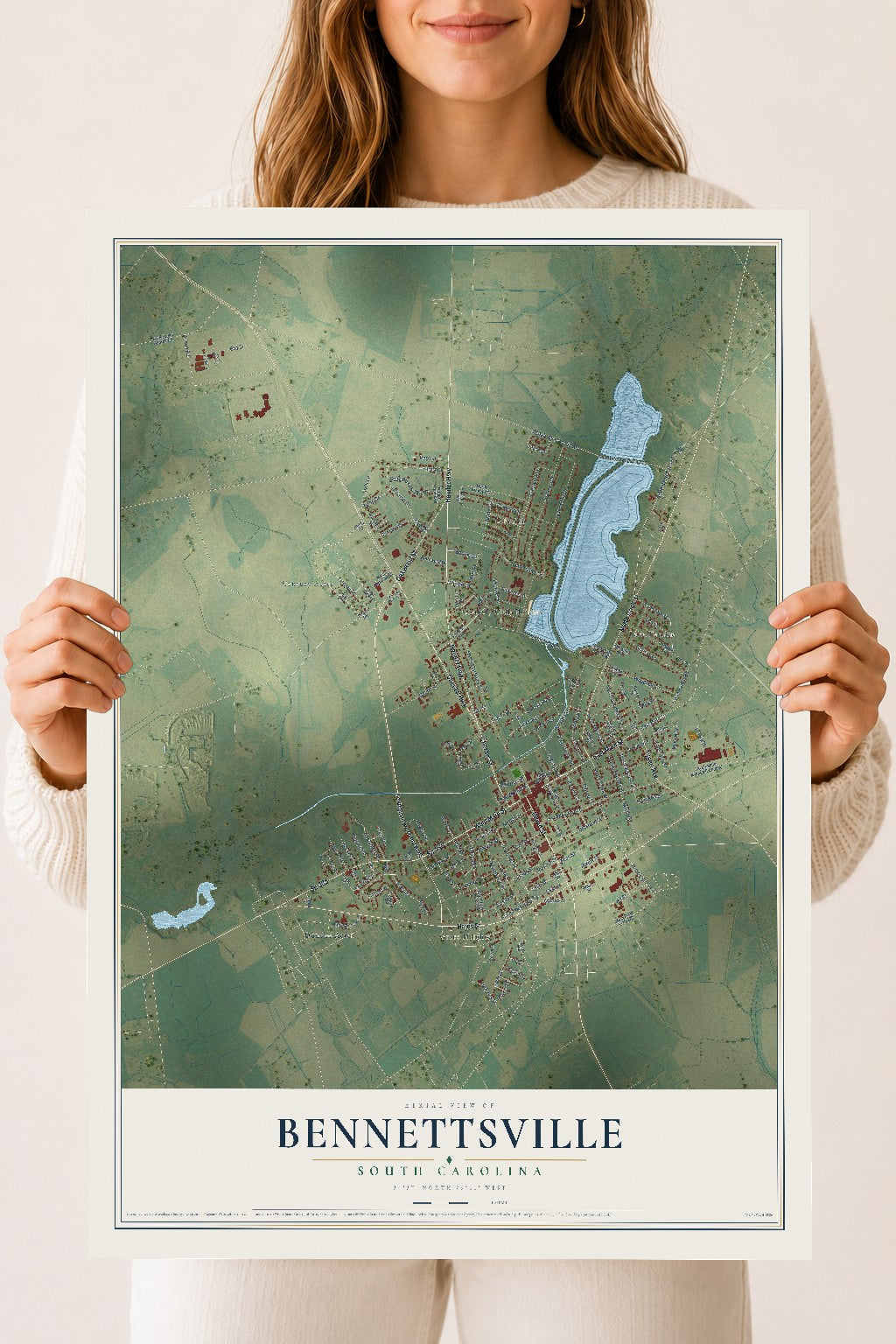 Map of Bennettsville, South Carolina, 18 x 24 inch unframed archival matte print